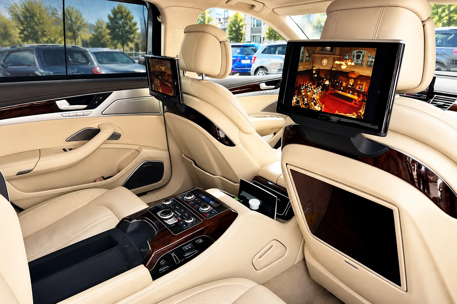 Premium leather rear seats for a Bucharest airport transfer